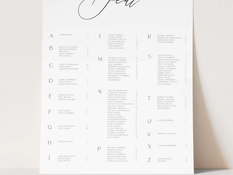 Dineo and Nqoba-seating plan