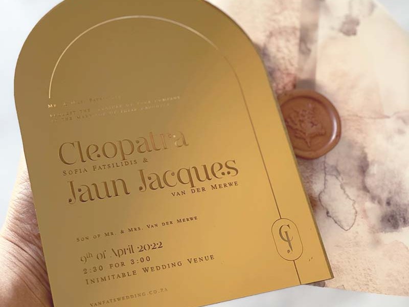 Cleopatra & Jaun Jacques acrylic invite