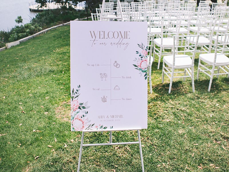 Abby and Michael welcome timeline sign