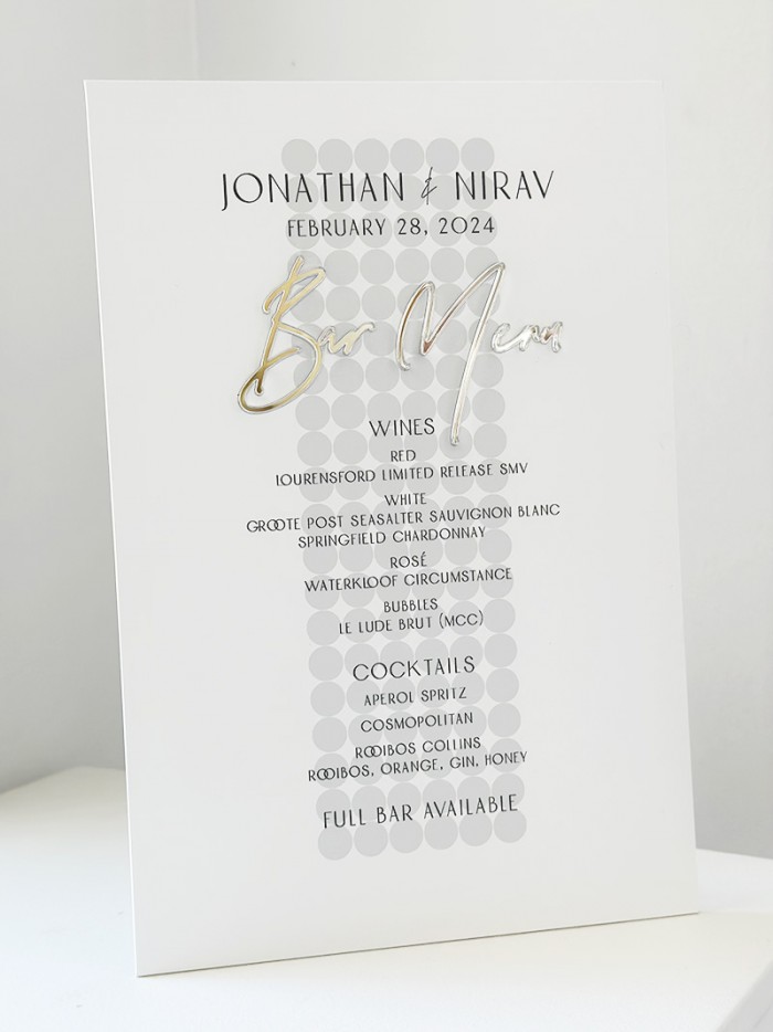 Jonathan and Nirav bar menu - Zeitz venue