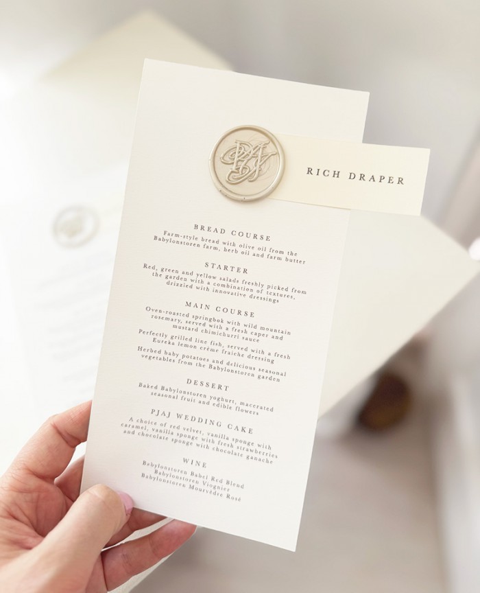 Andrea and Phil wedding menus