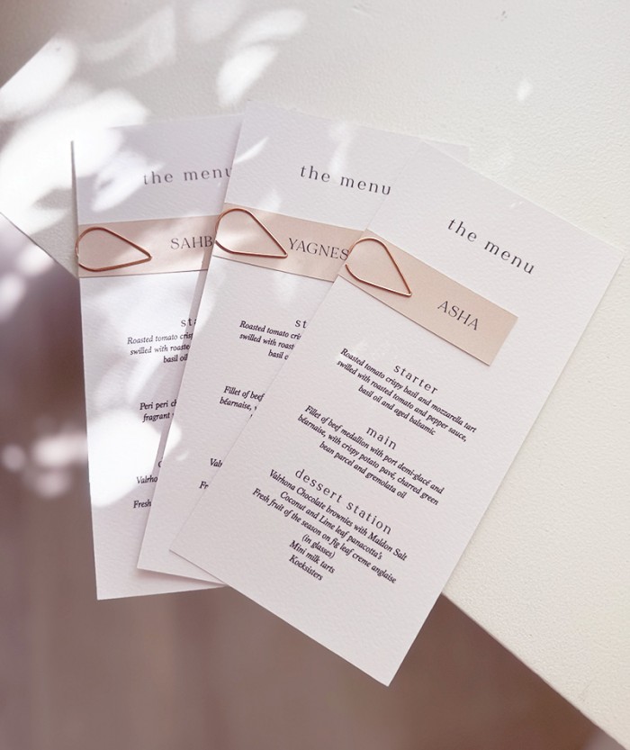 Asha and Dewald - Wedding menu