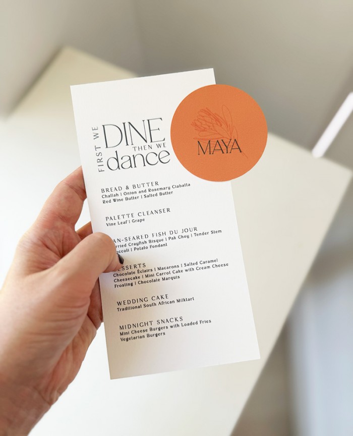 Nadine and Janos menu and place card