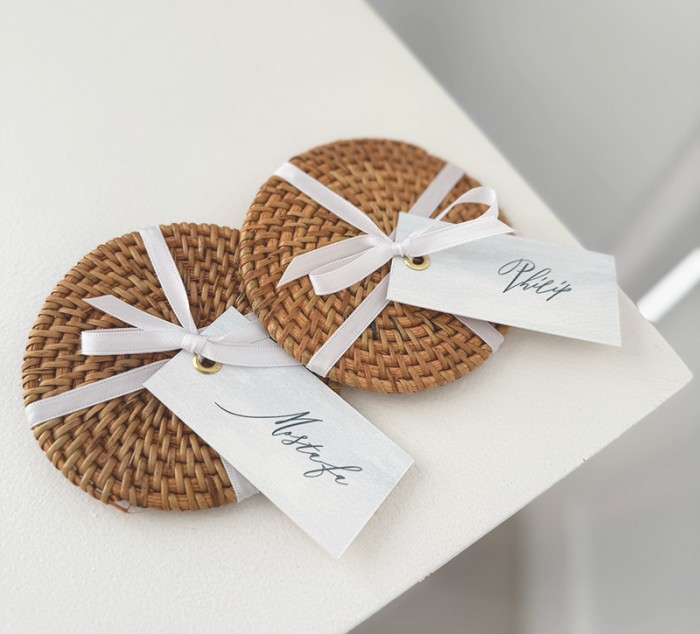 Simmy and Diana woven coaster gift favours